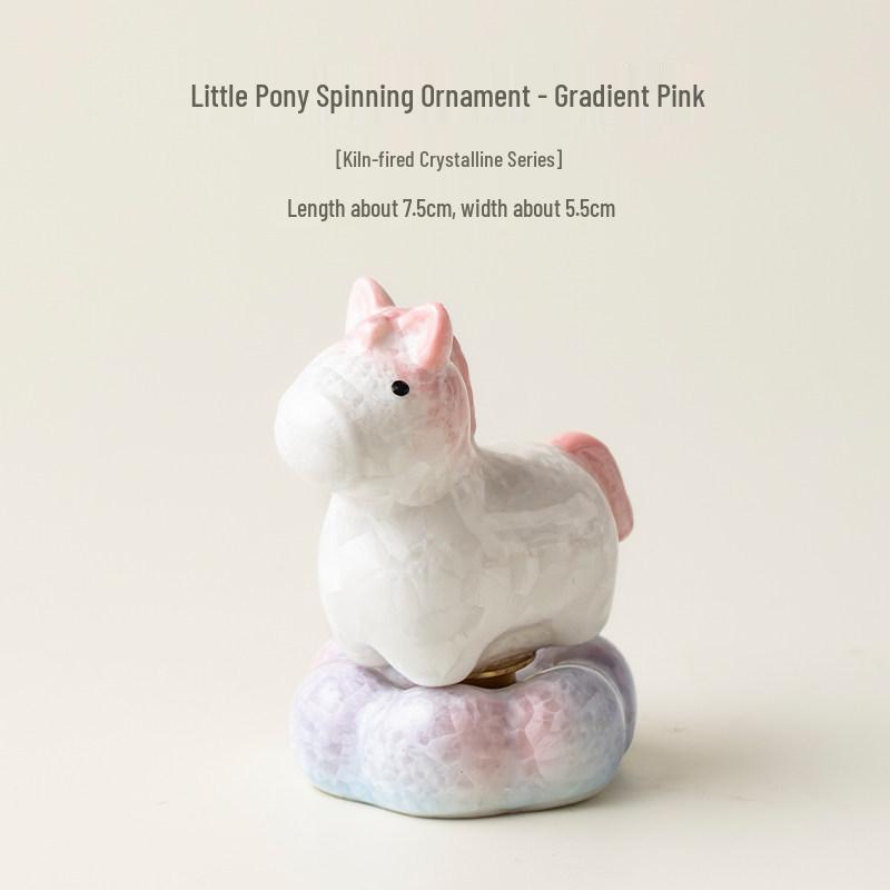 Crystalline Glazed Ceramic Horse Spinner Toy Ornament for Desktop and Car Decoration