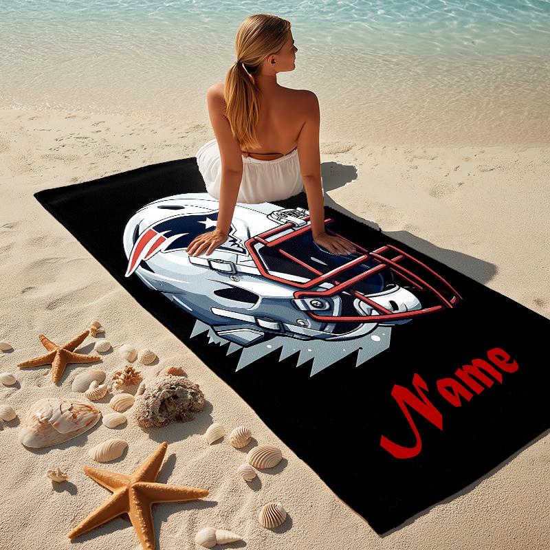 Personalized Name Football Helmet Stylish Digital Printing Beach Towel Quick‑Drying Absorbent Blanket for Beach Pool Gym Travel