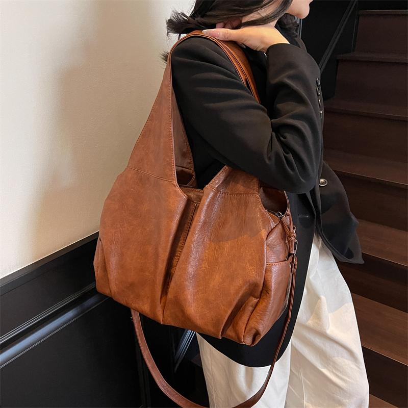 Große Tragetasche Damen Retro Unifarben Pendler Umhängetasche