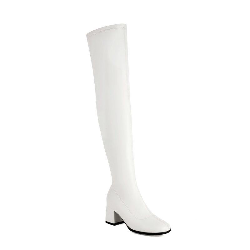 Sparkle Metallic Silver Golden Stretch Overknees Square Chunky High Heels Thigh High Long Over-the-knee Boots Shoes for Women