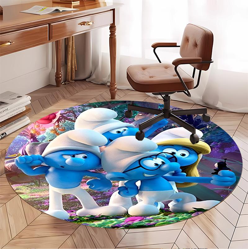 Blue Smurfs Pattern Round Rug, Indoor/Outdoor Mat, for Picnic, Gameroom, Bedroom, Office, Living Room, Home Decor Carpet, Birthday Gift