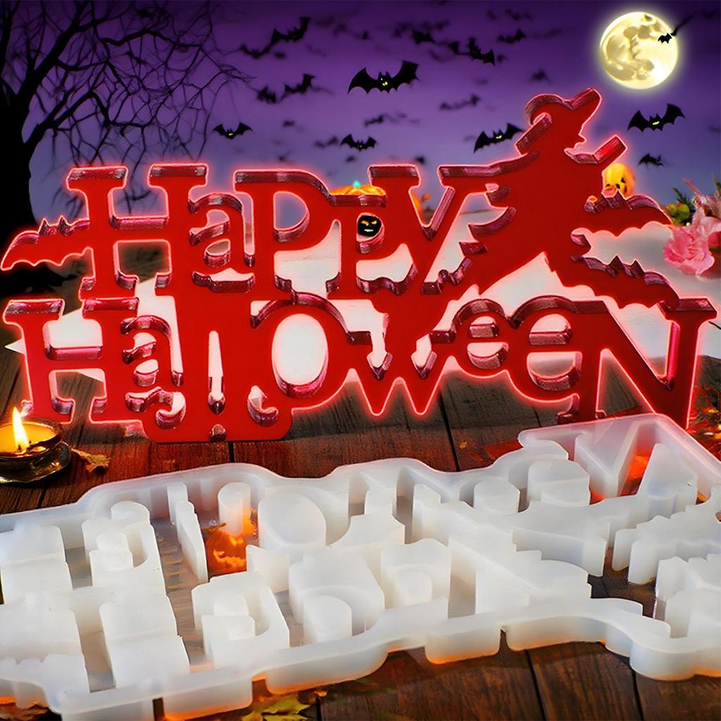 Happy Halloween Silicone Molds Happy Halloween Letter Door Sign Molds Epoxy Resin Crafts Making Aid For Candles Cement Clay