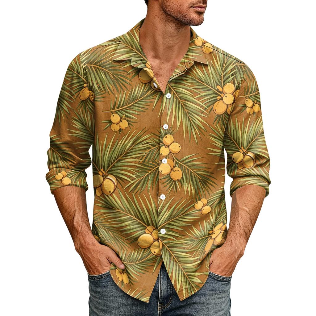 Men's Loose Fit Long Sleeve Shirt Vintage Style Casual Button Down Shirt with Spread Collar Suitable for Spring and Autumn