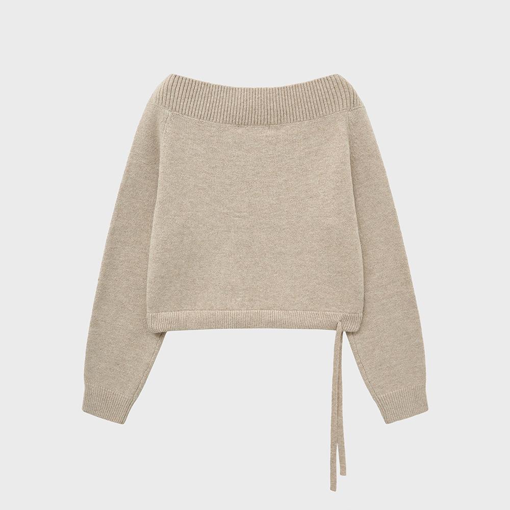 NOIRER FOR WOMAN Two-Way Off-Shoulder V-Neck Knit (Sand Beige)
