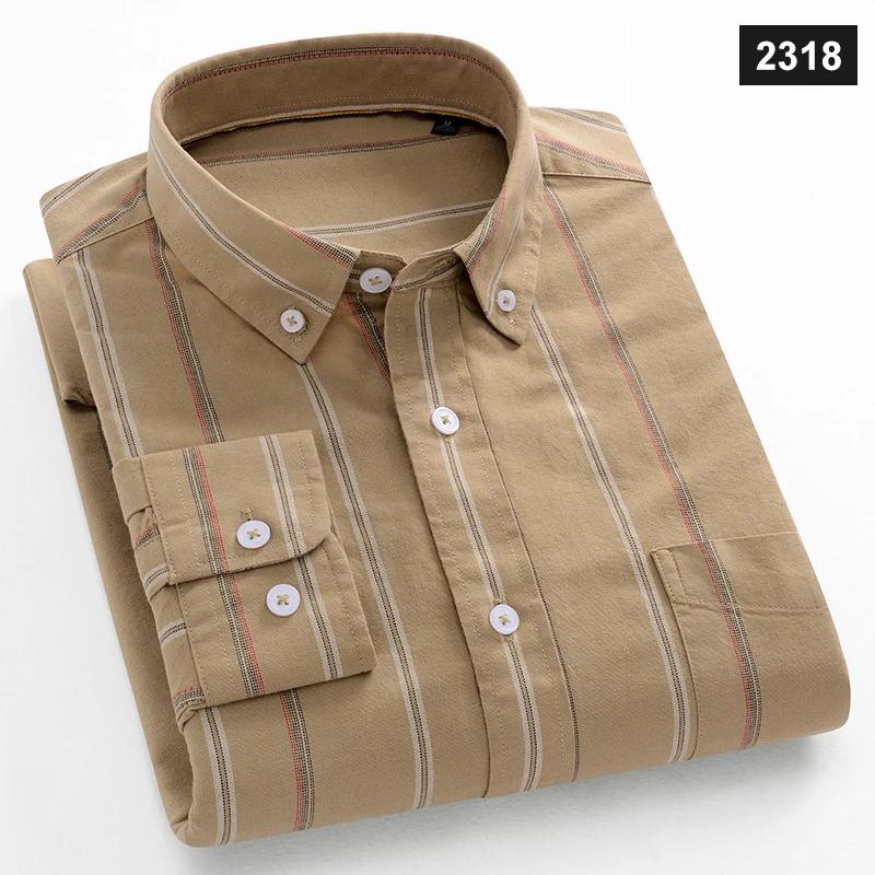 Men Cotton Oxford Striped Casual Long Sleeve Shirts New Fashion Businessman Office Daily Classic Men Top Clothing Dress Regular