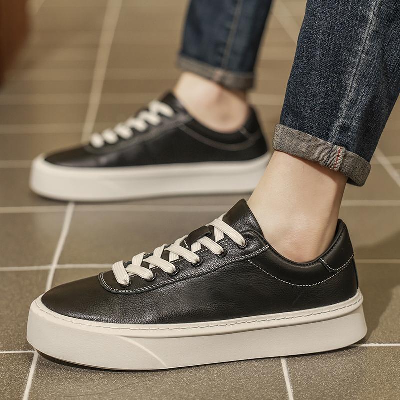 

Mens Casual genuine Leather Sneakers Lace Up FlatS Sole Shoes Insole for Daily Walking Comfort All Day Wear Footwear 44