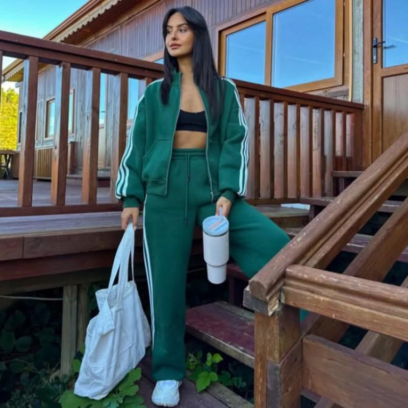 Womens 2026 Casual Sport Set Loose Fashion Color Block Hooded Cardigan Sweatshirt Long Pants Streetwear