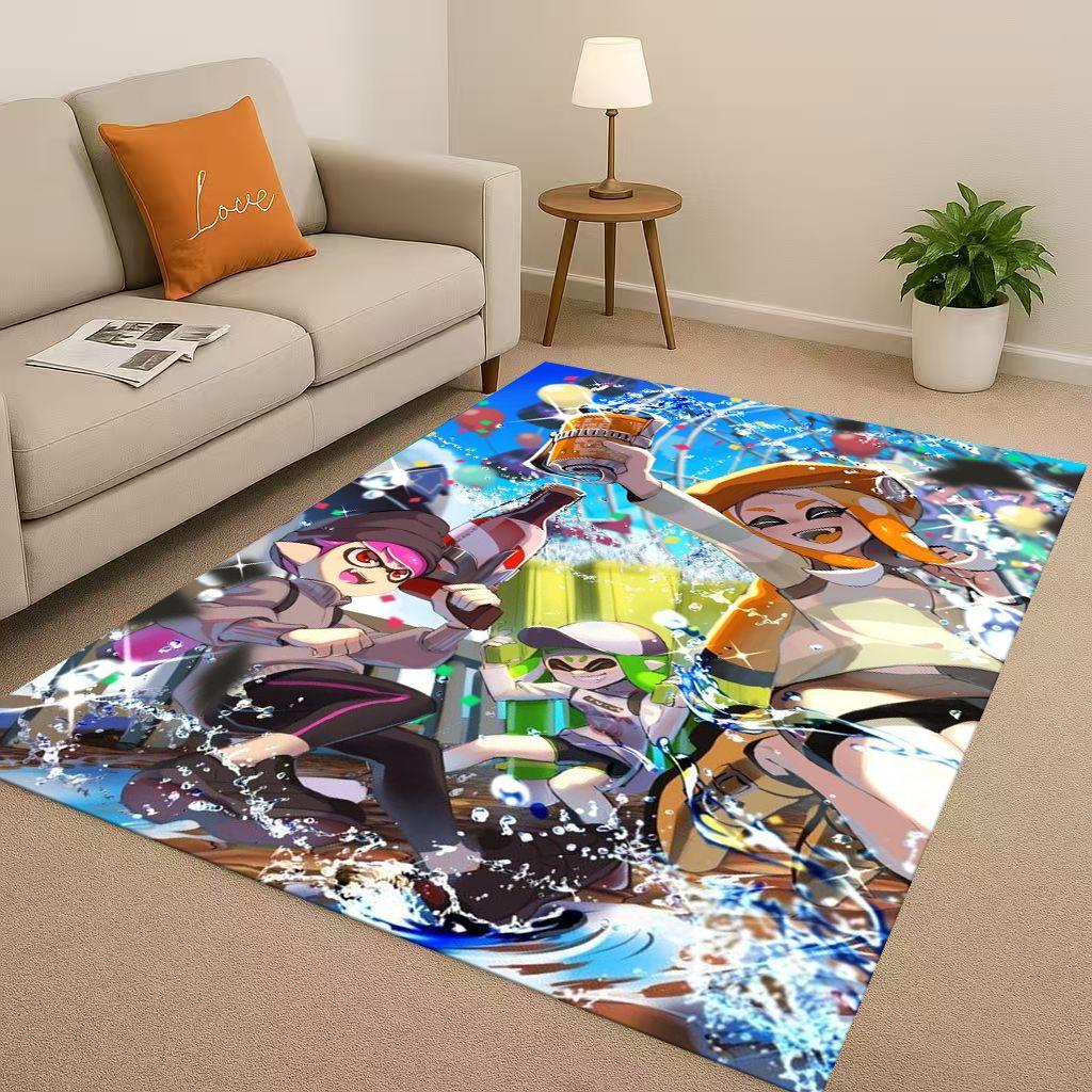 3D Splatoon Game Cartoon Living Room Non Slip Area Rug Soft Carpet for Bedroom Playroom Sofa,Easy Clean Home Decor Doormat