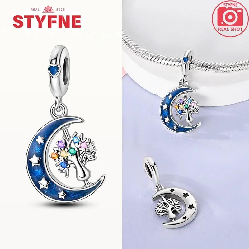 copper Moon Dangle Charm Bead Charms Sparkling Star Shape Zircon Tree of Life Bead Charms Diy Authentic Bracelets Making Fine Jewellery Gifts for Wome