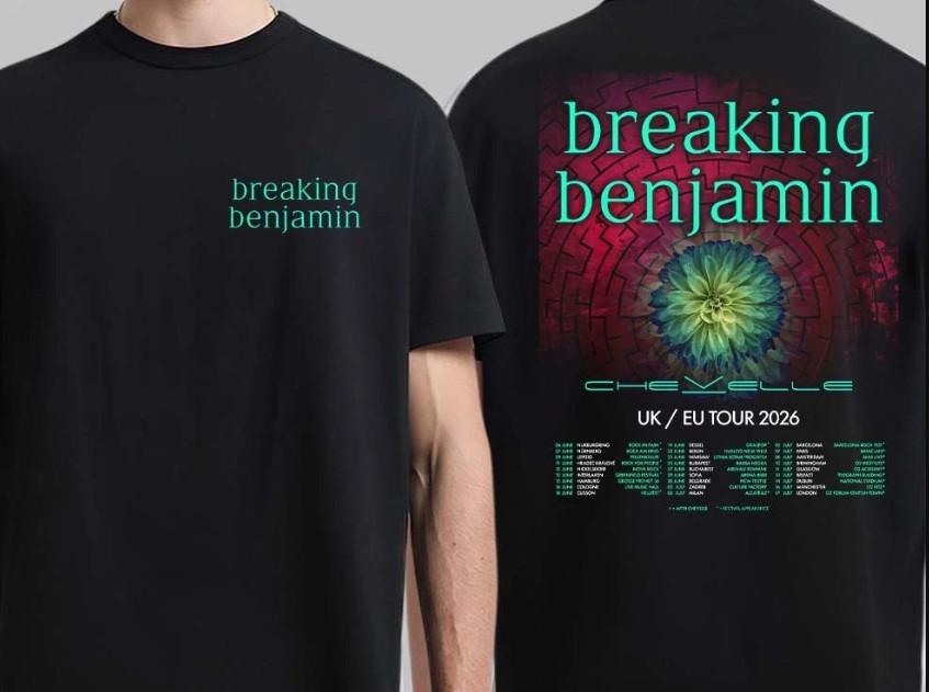 Breaking Benjamin UK And Europe Tour 2026 Schedule Dates Two Sided T-Shirt Unisex T-Shirt XL