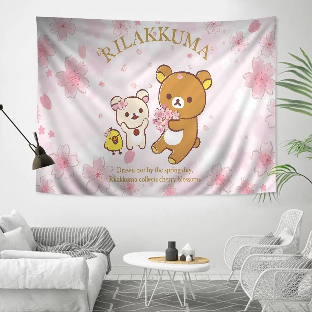 RRilak Bear Kuma Bear Anime Tapestry Hippie Flower Wall Carpet Dormitory Decoration Cheap Hippie Wall Hanging