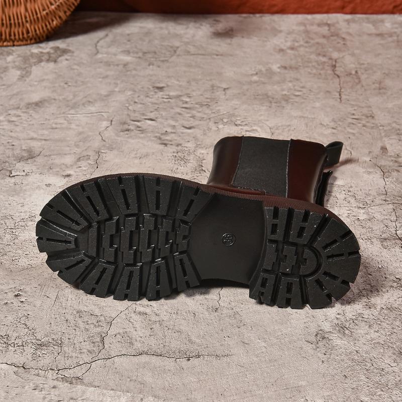 Moda 2025 Nowe Damskie Krótkie Botki Styl Brytyjski Jesień/Zima Ocieplane Futrem Gruba Podeszwa Wąski Krój Cigarette Czarne Botki Chelsea