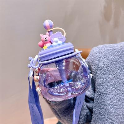 Kinder-Wasserflaschen mit Strohhalm für Mädchen, 820 ml, großes Fassungsvermögen, süße Kawaii-Cartoon-Flasche für Kinder, für Schüler, Schule, Reisen