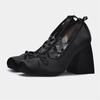 Seiden Quadratische Zehenspitze Damen Hoher Absatz Ballerinas Schnürung Mode Damen Pumps Klobige Absätze Lolita Schuhe Damen Mary Janes Schuhe