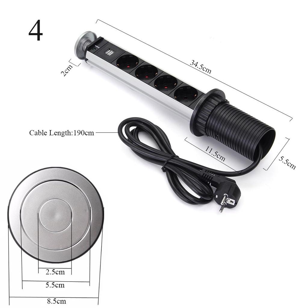 1000mA 220V 3/4/5/6 Power Kitchen Table Pull Up Socket Electrical Desktop Sockets 1 Led+2 charge USB Aluminum Shelf