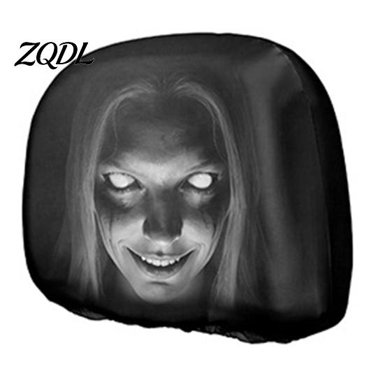 Eerie Car Interior Styling Realistic Horror Headrest Covers, Double Sided Scary Passenger Decorative Sleeves Illusion Seat Protector, Universal