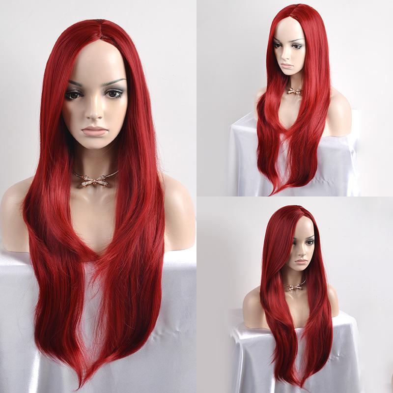 

Новый модный термостойкий шелк, реалистичный темперамент, женский длинный парик в стиле Харадзюку, микрокудрявый, средняя челка красный