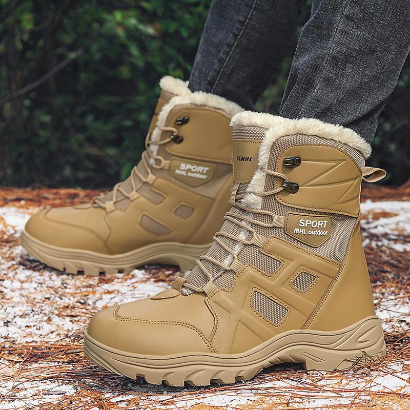 Winter New 2025 Large Size Boots Warm Thickened Hiking Shoes Northern Hairy Men's High-top Snow Boots