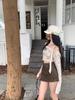 Meilade Women's PU Leather A-Line Mini Skirt - Petite High Waist Brown, Spring 2024