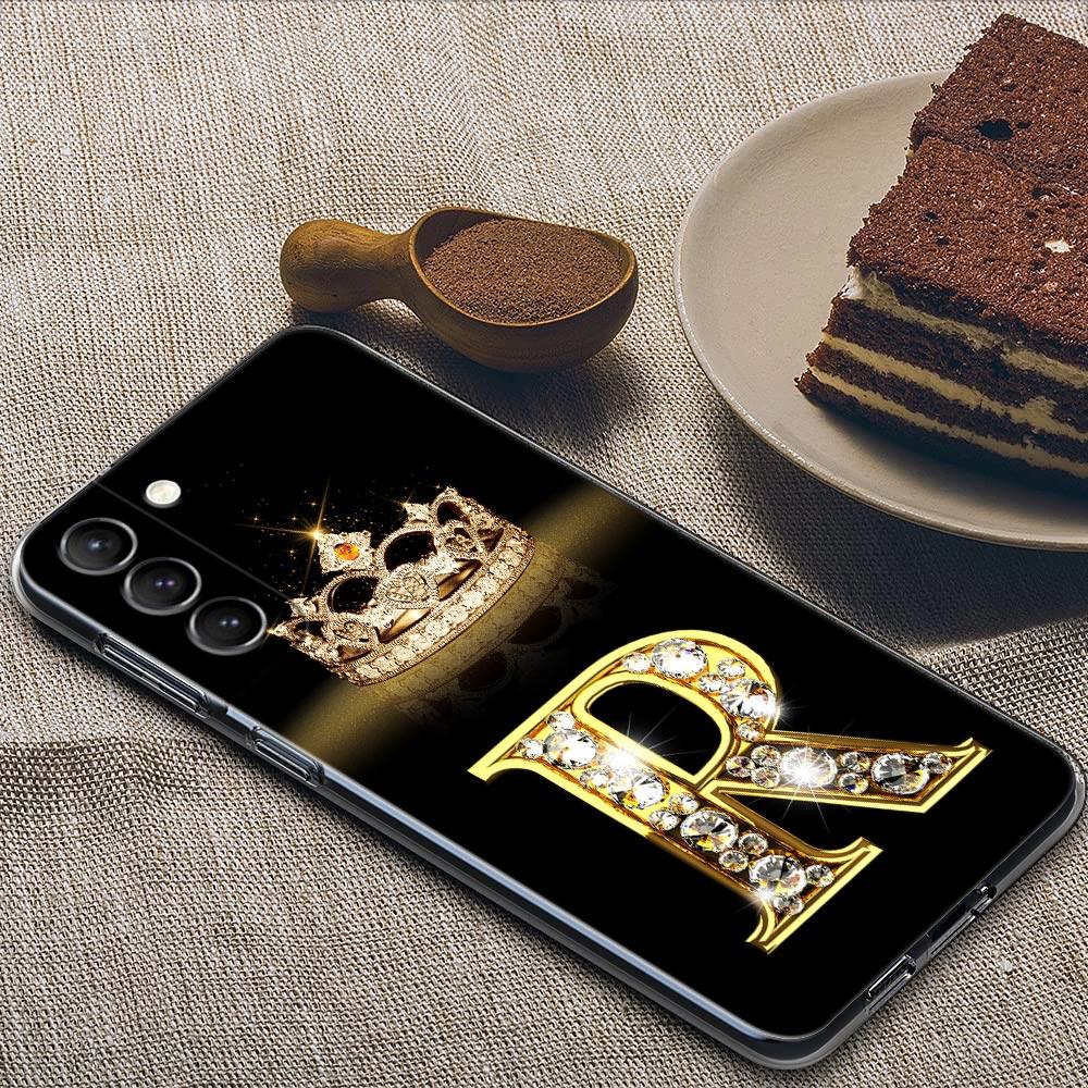 Diamond Crown First Initials Letter N Clear Samsung S24 Ultra Case For Galaxy S21 S20 FE S22 Ultra S23 S24 Plus Cases Soft Cover