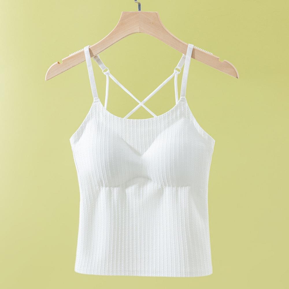 V Neck Tank Top Stripe Knit Halter Crop Tops Women Summer Camis Chest Pad Camisole Fashion Casual Tube Female Sleeveless Cropped Vest