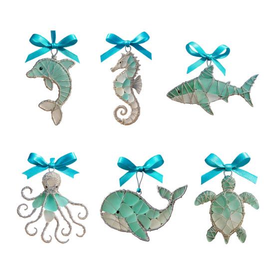 Handgemaakte Zee Glas Oceaan Ornamenten 2D Acryl Kust Hangende Ornamenten Zee Schildpad Octopus Zeepaardje Vis Cadeaus voor Boom Huis Decoratie Strand Liefhebbers