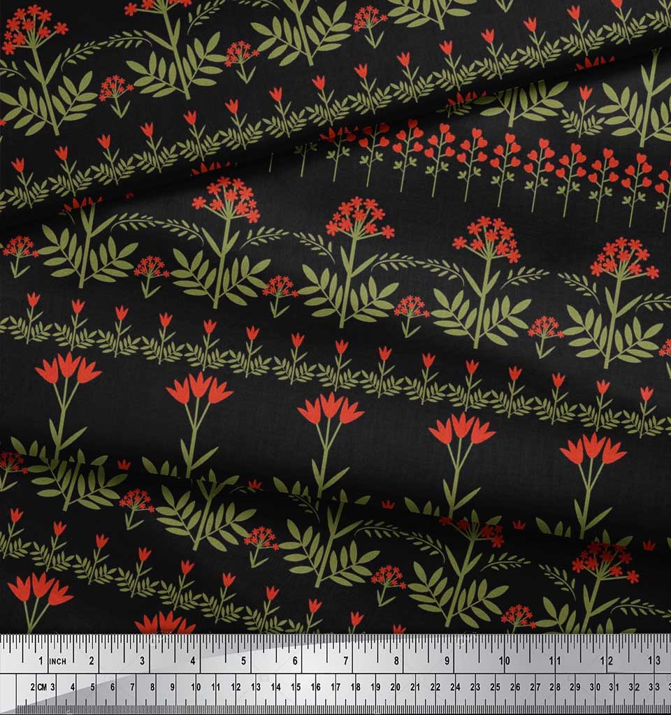 Soimoi Cotton Cambric Fabric Leaves & Floral Artistic Print Fabric by the Metre 42 Inch