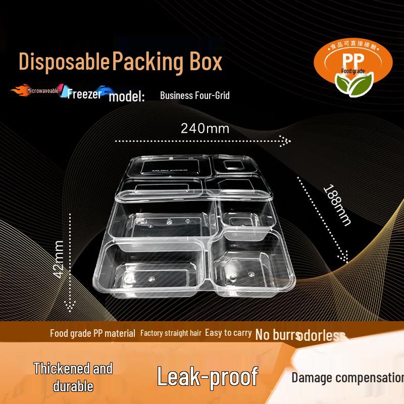WEISHENG Disposable 4-Compartment Microwavable Food Containers, 150 Sets