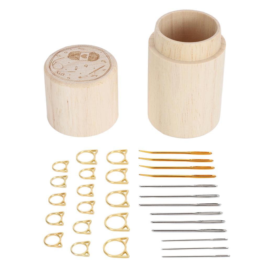 Sewing Needle Storage Bottle Wooden Holder Tube Portable Compact Case Household Supplies Carved Wool Knitting with