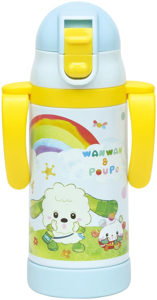 Skater Vattenflaska i Rostfritt Stål med Handtag och Baby Inai Inai Tvåvägs Dubbelhandtagssugrör, 350ml, Mug, Baa, 25cm, STWM3N-A