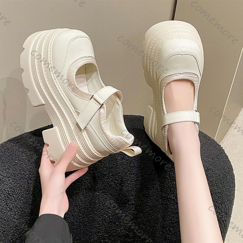 Fashion Comemore Spring New Black Retro Mary Jane Women's Shoes Thick Bottom Round Toe Pumps Single Shoes 10cm Chunky High Heels Loafers