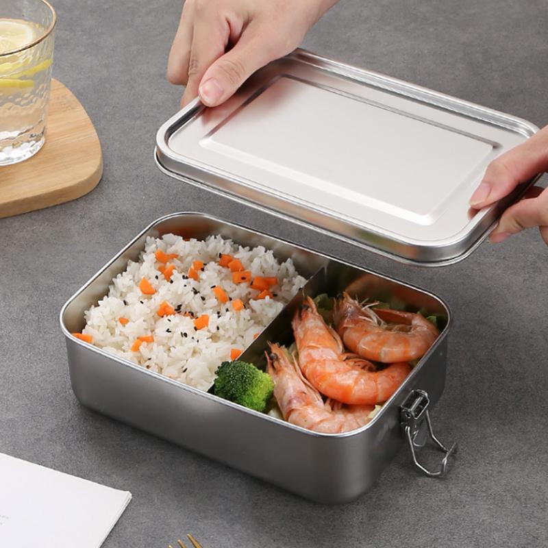 Stainless Steel Lunch Box with Removable Partition Thickened Rectangular Lunch Box Large Capacity Food Storage Bento Box
