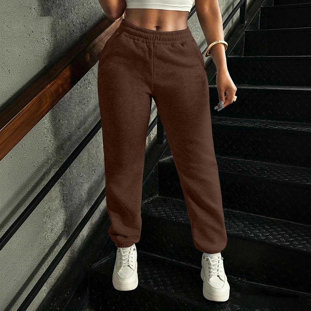 Women's Color Sweatpants with Elastic Waist and Pockets for Casual Wear
