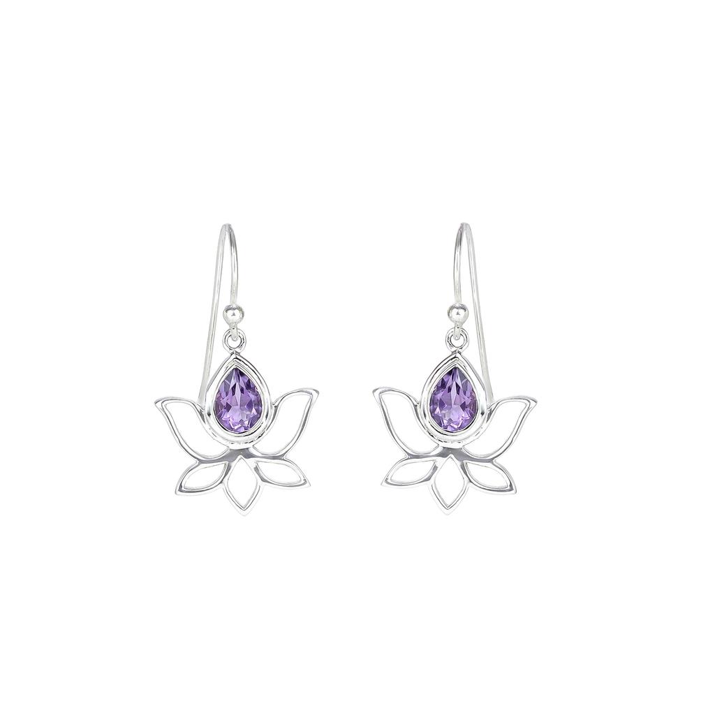 Garnet Flower Earrings: Sterling Silver Dangle Earrings