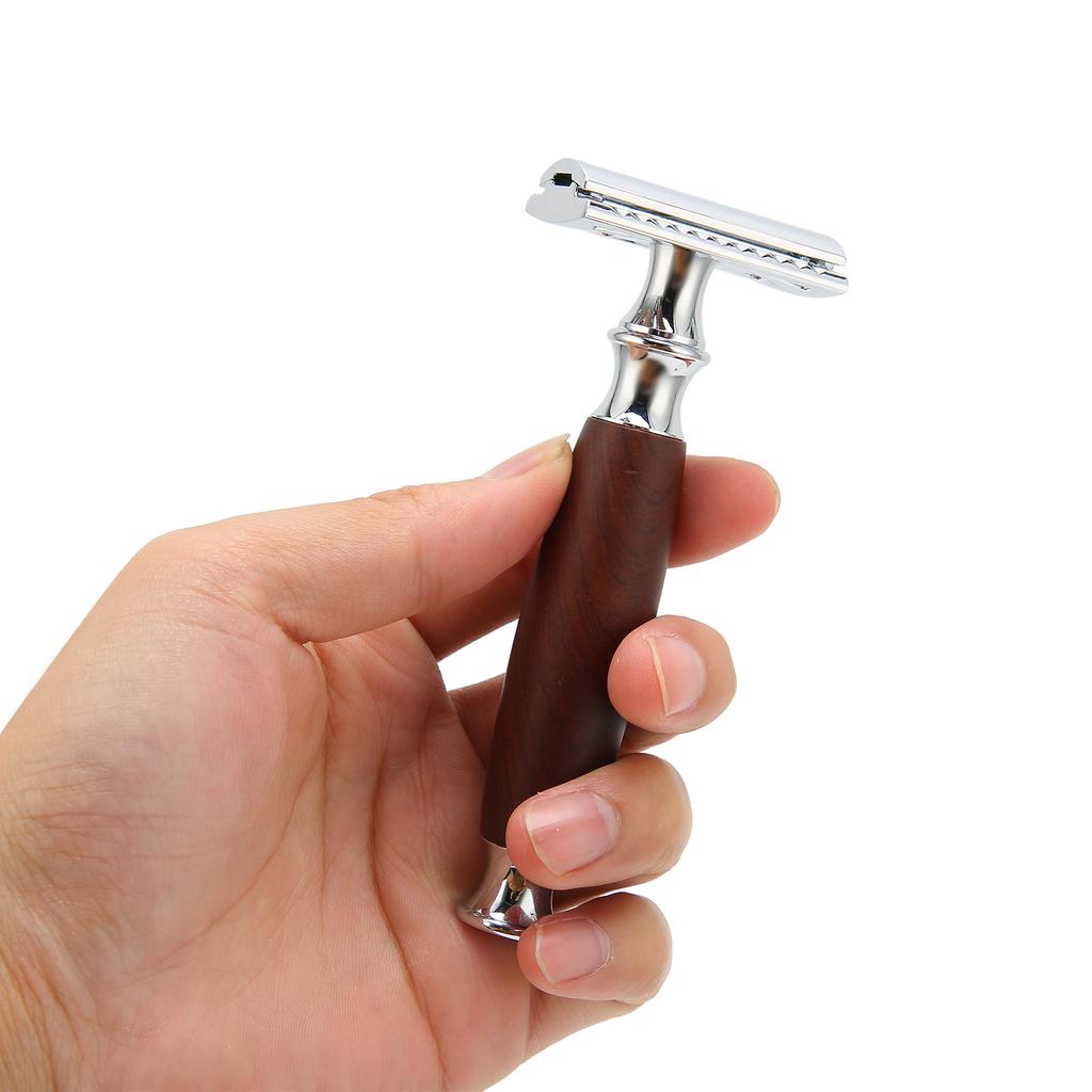 Doppelklingen-Sicherheitsrasierer Herren Zuhause Salon Tragbar Zinklegierung Holzgriff Manueller Rasierer (Ohne Klinge)