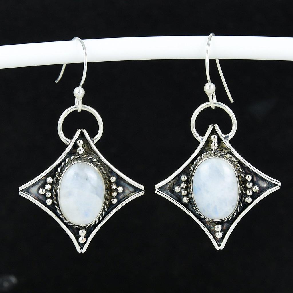Natural Rainbow Moonstone Antique Earrings 925 Sterling Silver Earring, Boho Silver Jewelry Dangle Earrings, Gifts For Enganement Gifts For Her