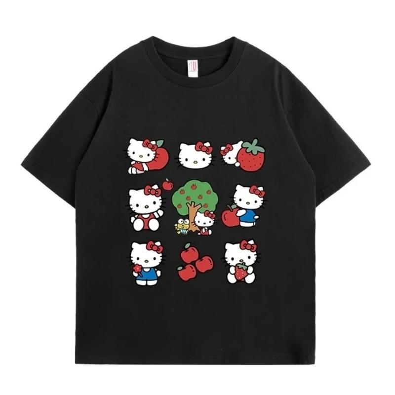 

Hello Kitty Sanrio Fun Print Cotton TShirt Summer Cartoon Graphic Tshirt Round Neck Plus Size Loose Casual Clothes Tops M