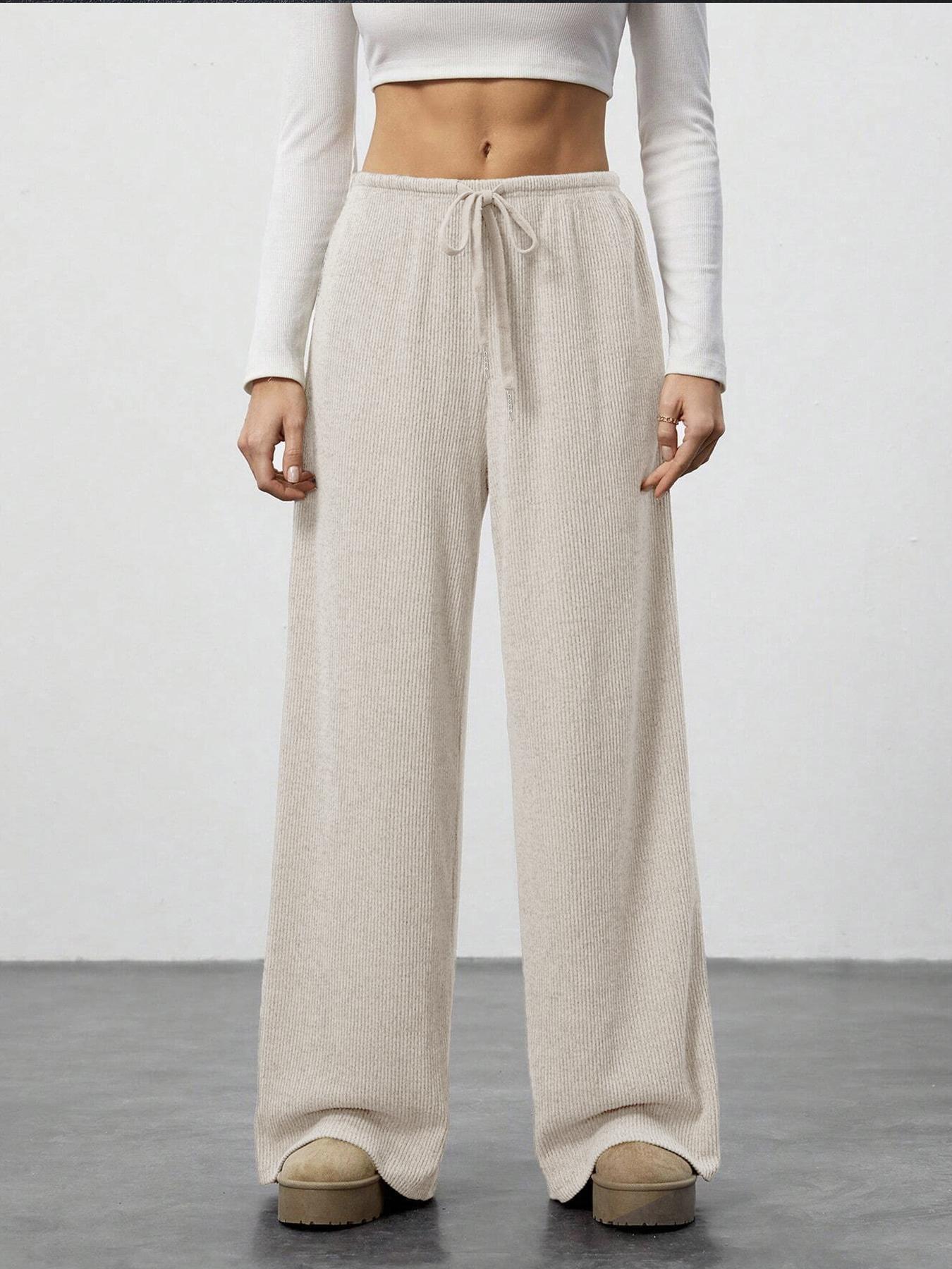 

Versatile Fleece-Lined Wide-Leg Pants, Slightly Flared Trousers for Women, Autumn/Winter 2025 Style, Drawstring Casual Long Pants, Leg-Elongating. Extra Large