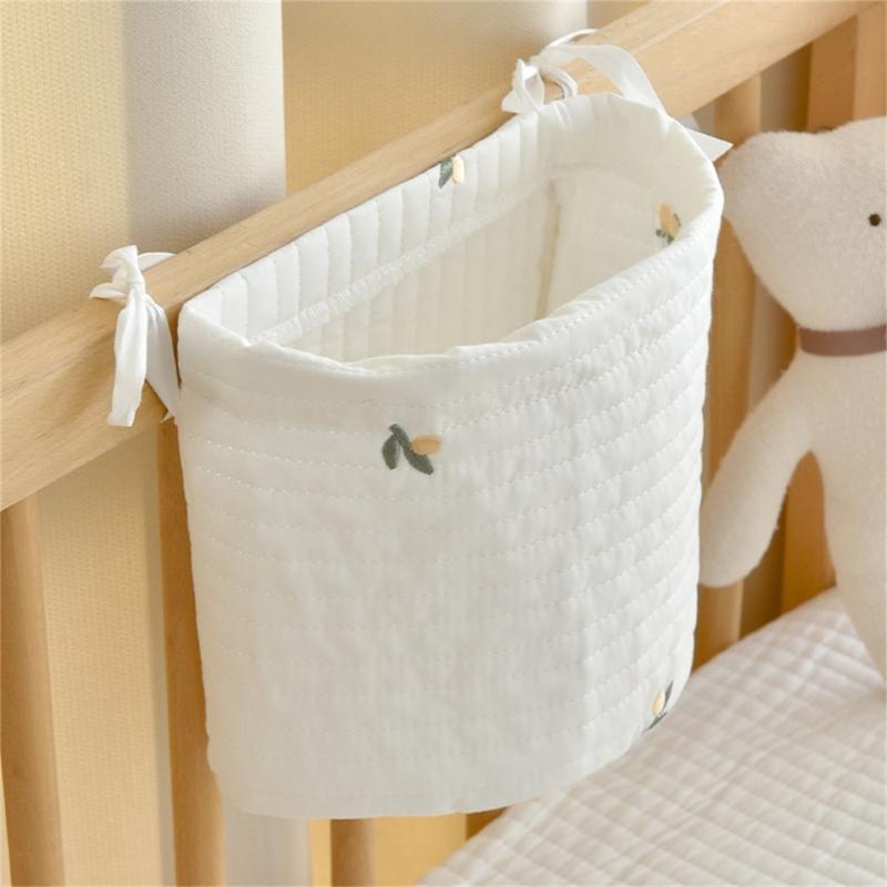 Baby Cot Hanging Storage Bag Bedside Hanging Storage Pocket Cotton Bag for Organizing Diapers & Toy Beside this crib