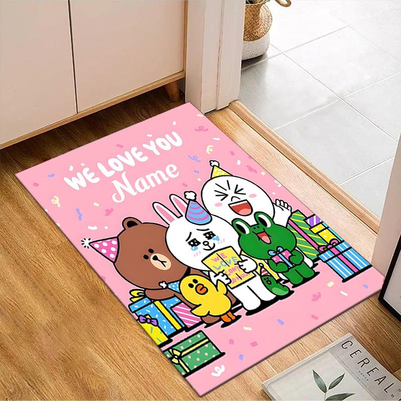 Custom Name Happy Birthday Brown Bear Rug for Living Room, Game Rooms, Office, Bedroom, Floor Mat Playful Design, fan gifts Christmas decor