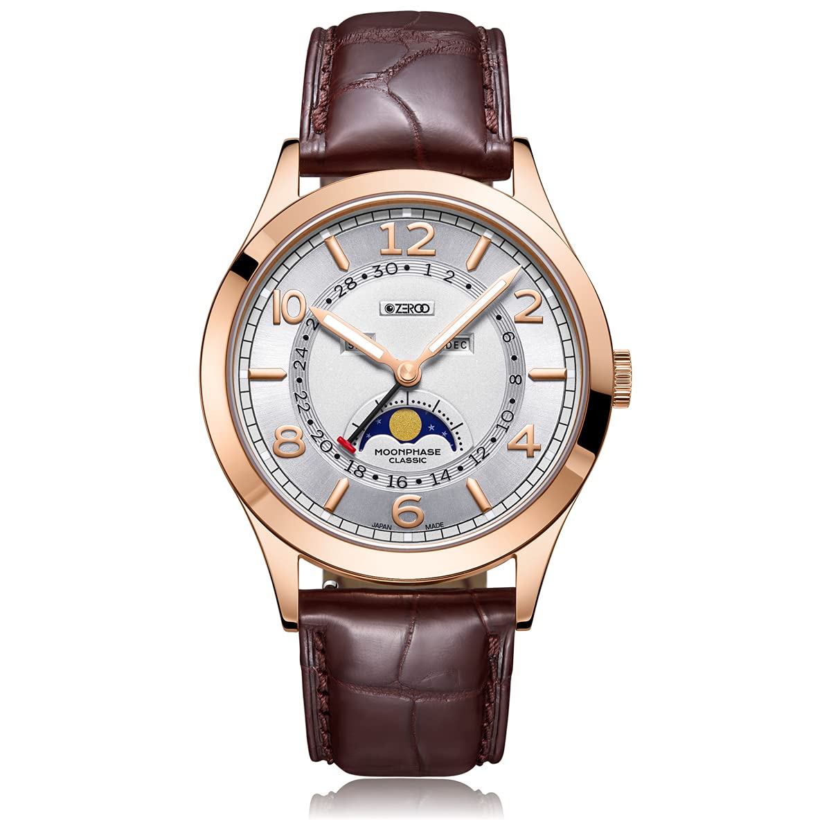 

ZEROO CLASSIC2 Watch Moon Phase Quartz Color Rose [ZERO] Men s [Genuine Product] (White/Case Gold) білий