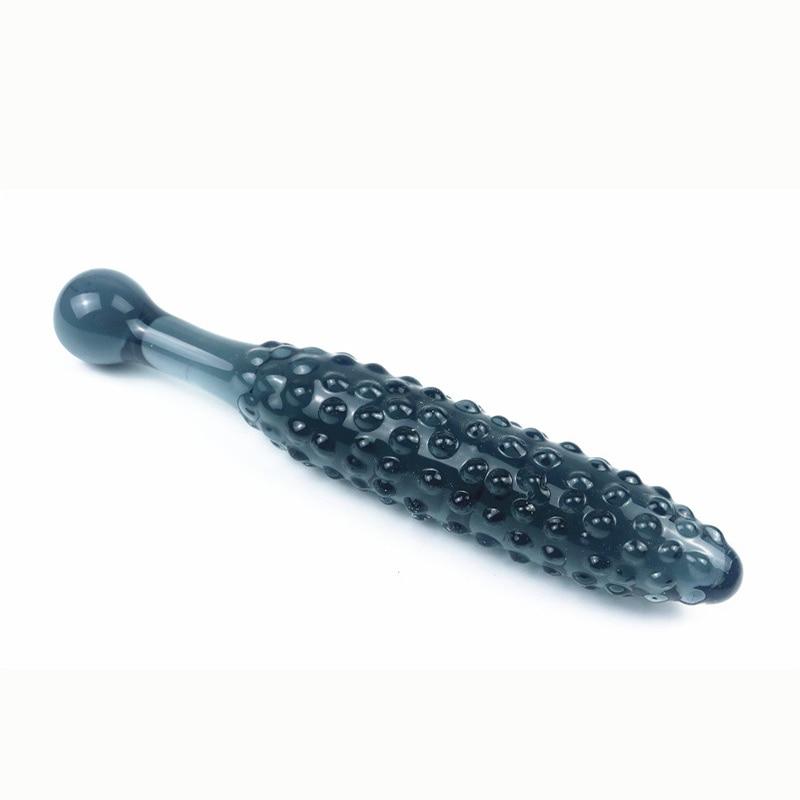 Black Granules Glass Anal Double Dildo Butt Plug Sex Toy Couples Glass Dildos