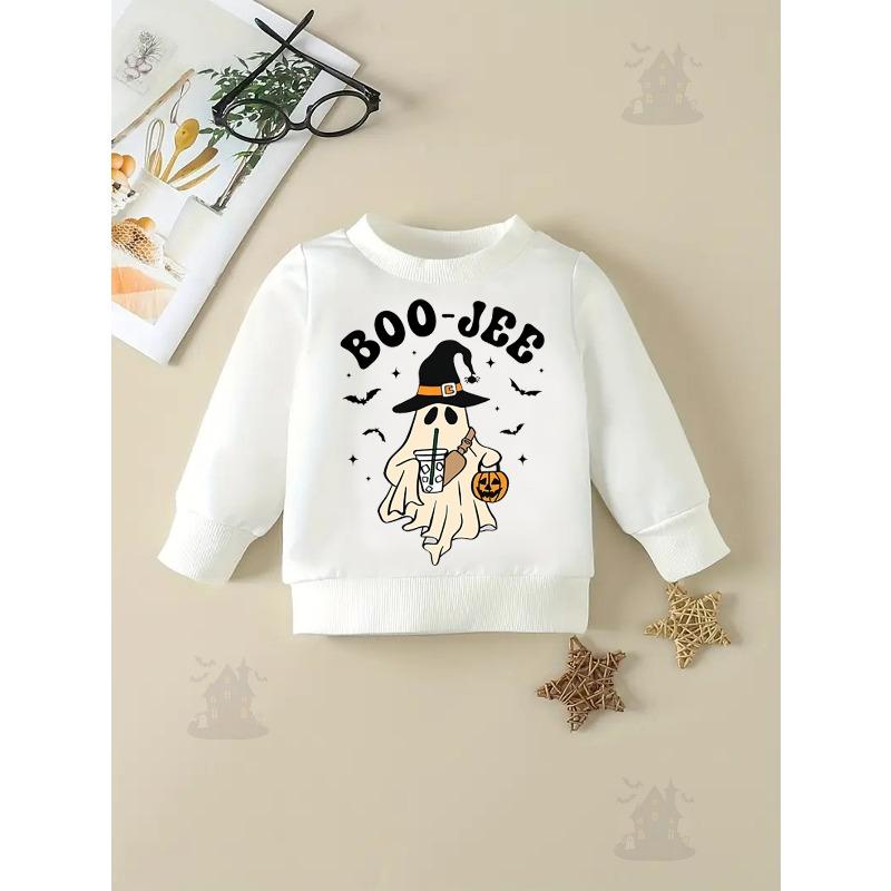 Kids Crewneck Sweatshirt, Funny Halloween Print, Spring Autumn Casual Tops 110