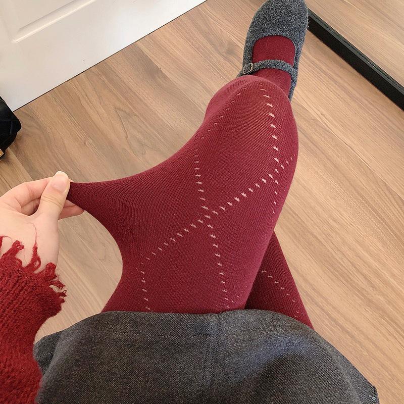 Meias Brancas de Espessura Média para Outono/Inverno & Collants de Bolinhas Cinza Fumo, Leggings Branco Leite Forradas em Algodão