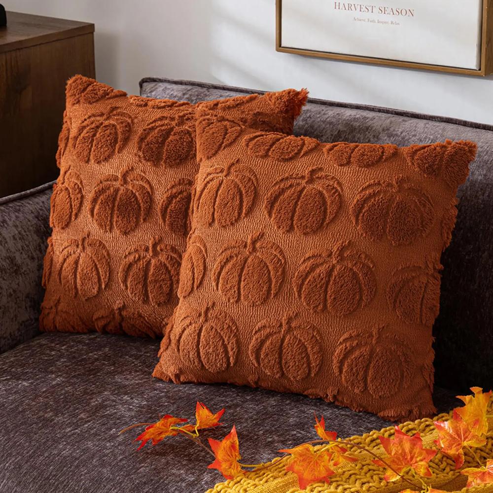 Ghost Pumpkin Plush Faux Fur Pillow Covers Soft Halloween Decor For Sofa Couch Bed Living Room White Orange Pillowcases 45x45CM