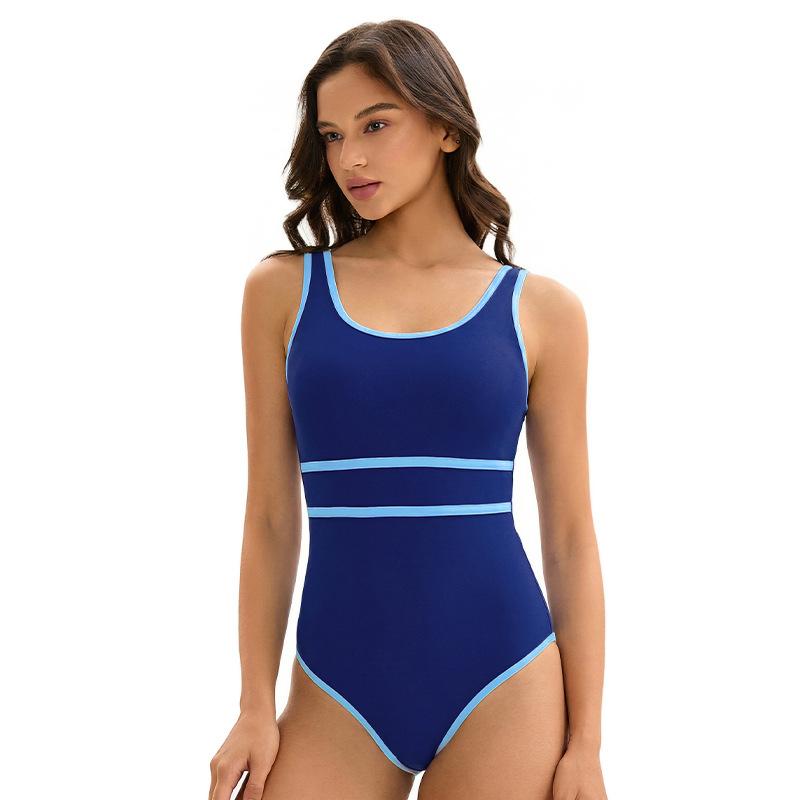 New color-blocked sports triangle one-piece swimsuit for women, European and American sexy sleeveless fashion beach swimsuit