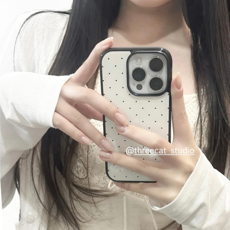 Han ins sweet girl ivory white ancient polka dot blogger mobile phone case Apple 17promax new case