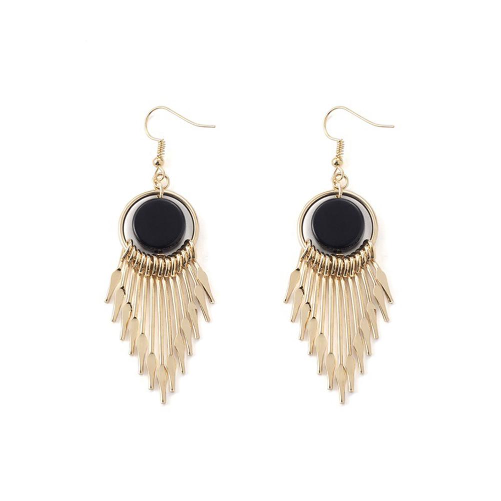 Women Tassel Geometric Earrings Long Round Retro Fashion Earrings