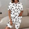 Women Plus Size White Halloween Printed Round Neck Short Sleeve Longline Top Fitted Shorts Two Piece Set