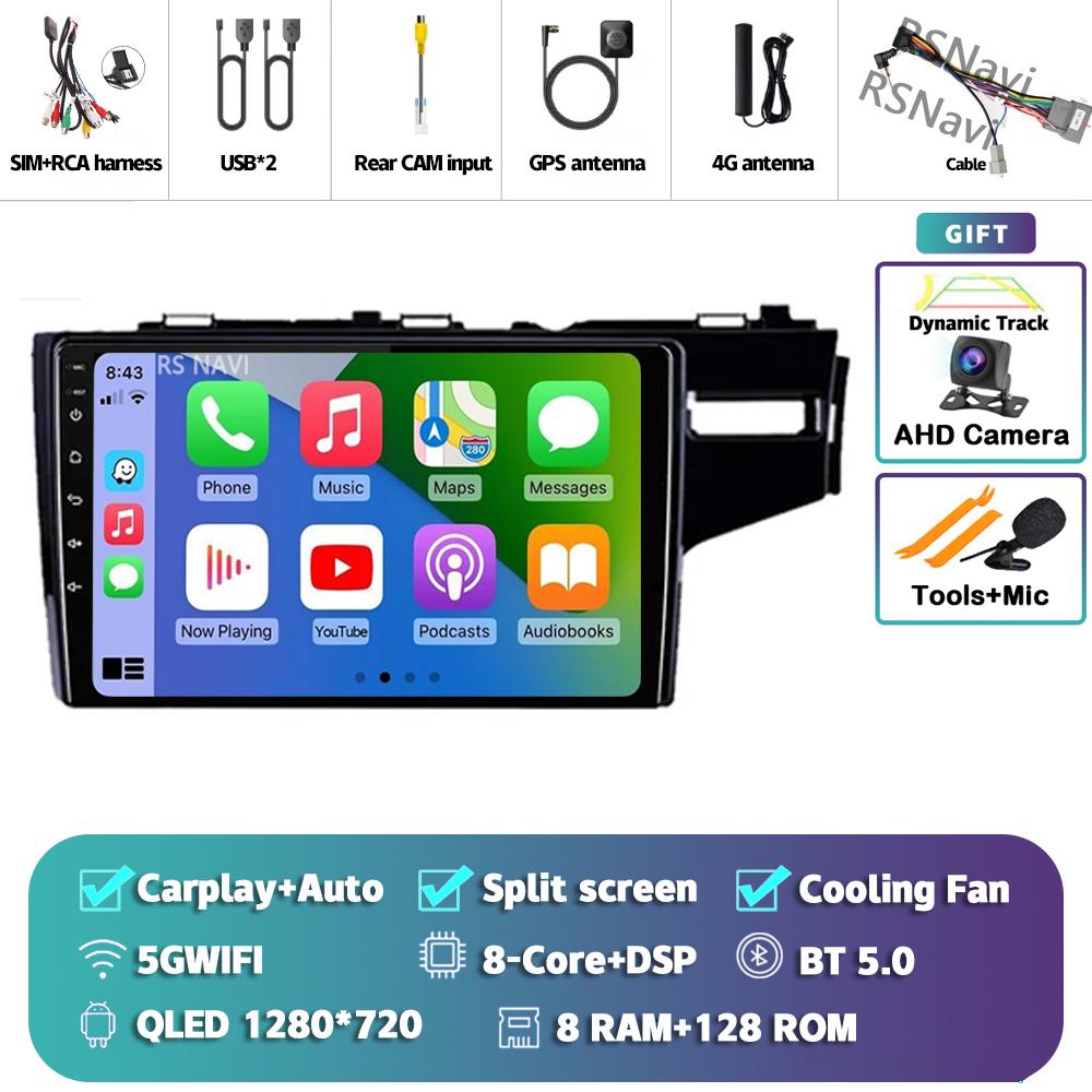 Android 14 Carplay Auto For Honda Jazz Fit 2014 - 2015 Car Radio Player Multimedia Stereo 360 Camera Navigation Video AI Voice